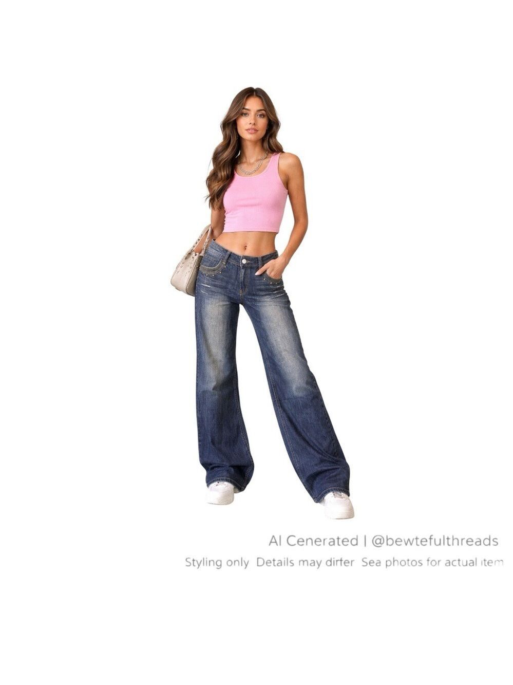 Hilaine Y2K Skater Wide Leg Studded Jeans Dark Wash 31 Indie Sleaze Denim